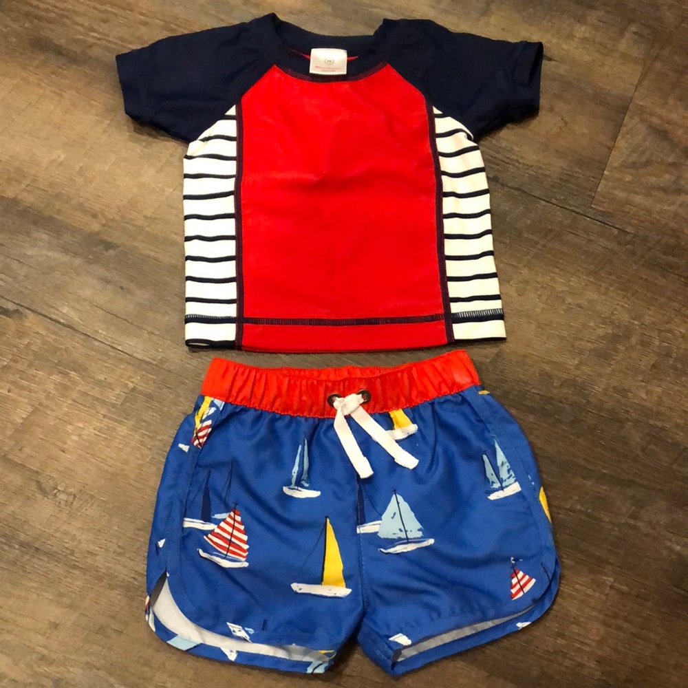 Hanna Andersson Swim Trunks & Rash Guard - 6-12M